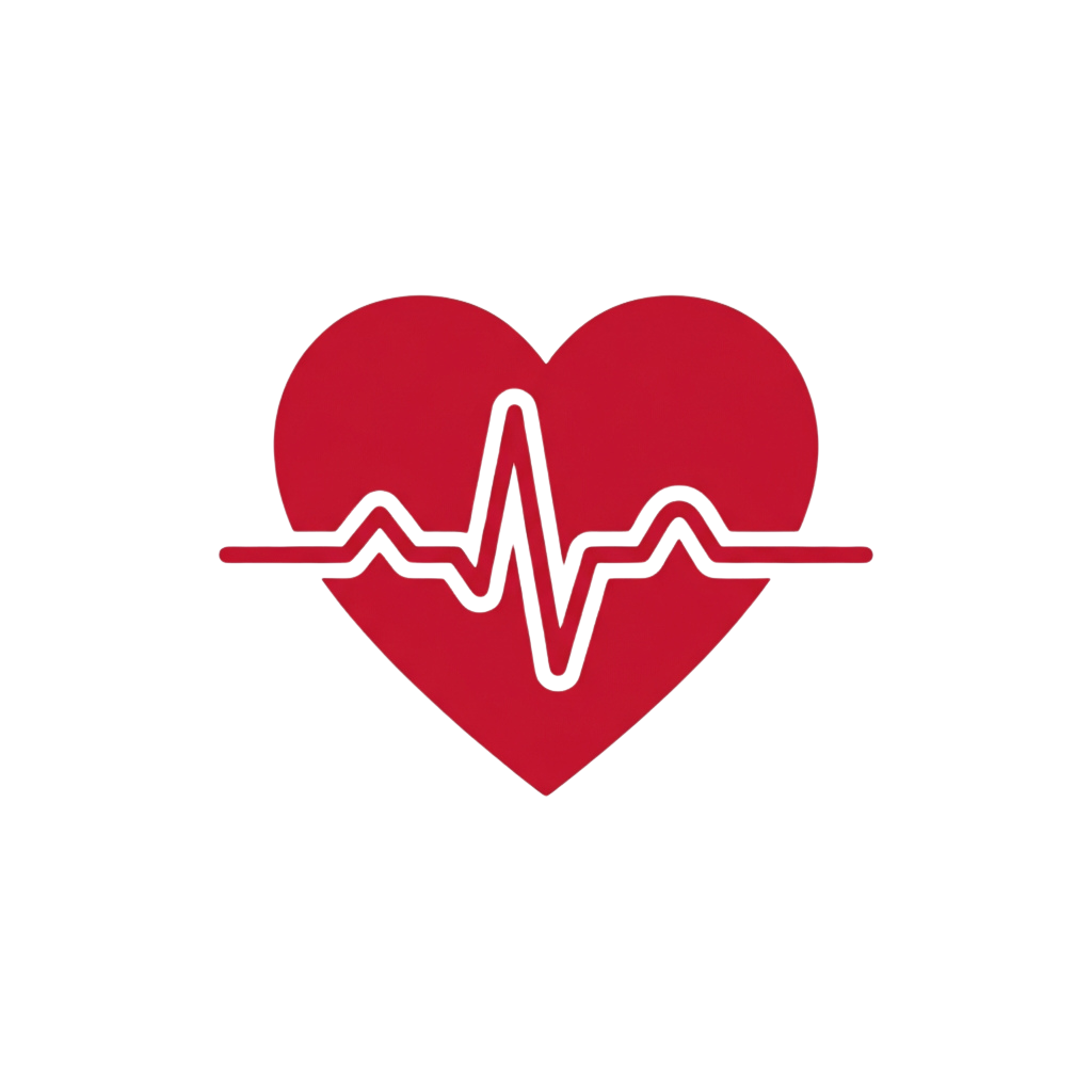 Red heart shape with a black heartbeat ECG line inside on a dark background