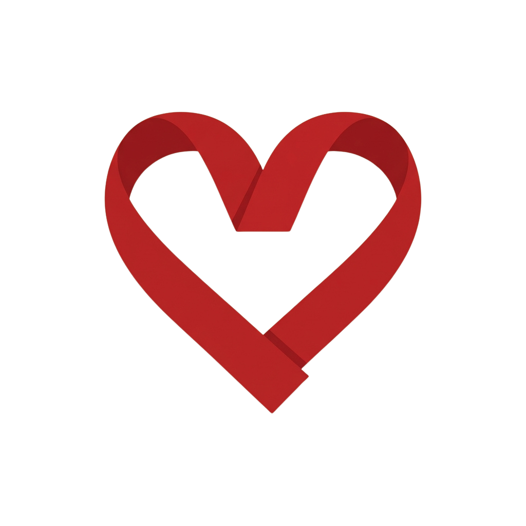 A bold red three-dimensional heart shape against a black background