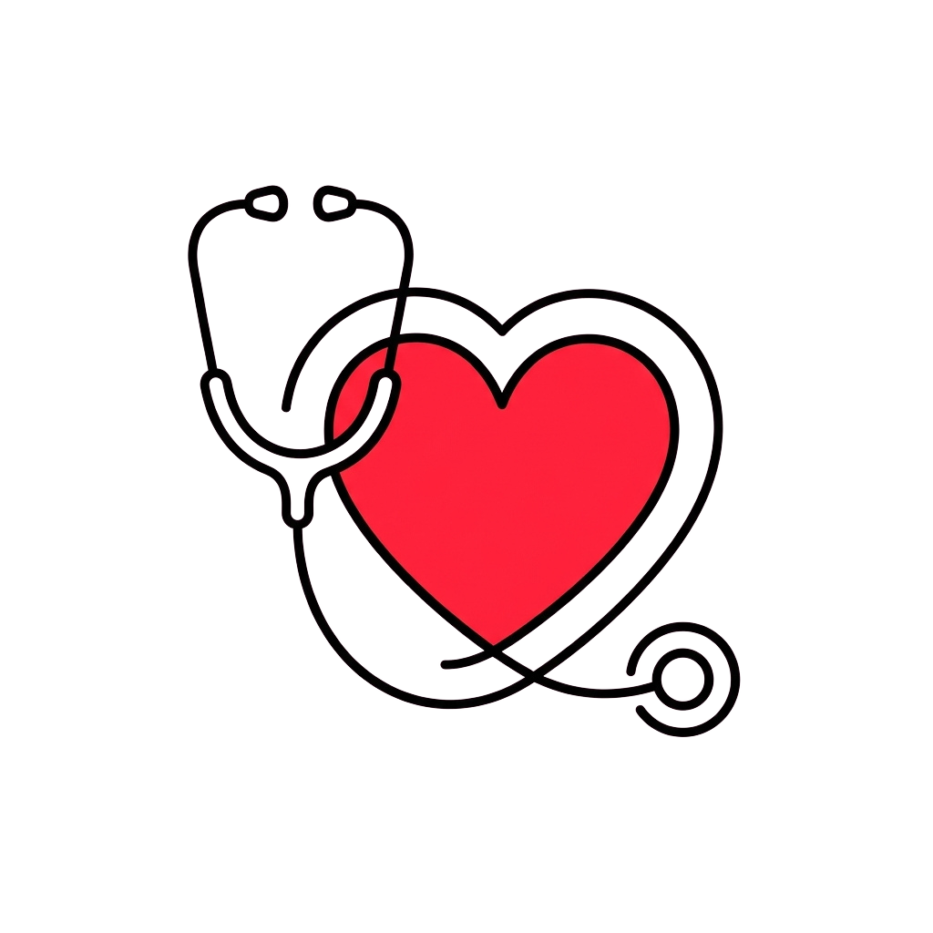 A stethoscope wrapped around a red heart shape on a black background
