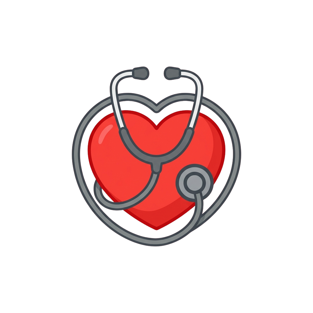 A red heart with a stethoscope wrapped around it on a black background