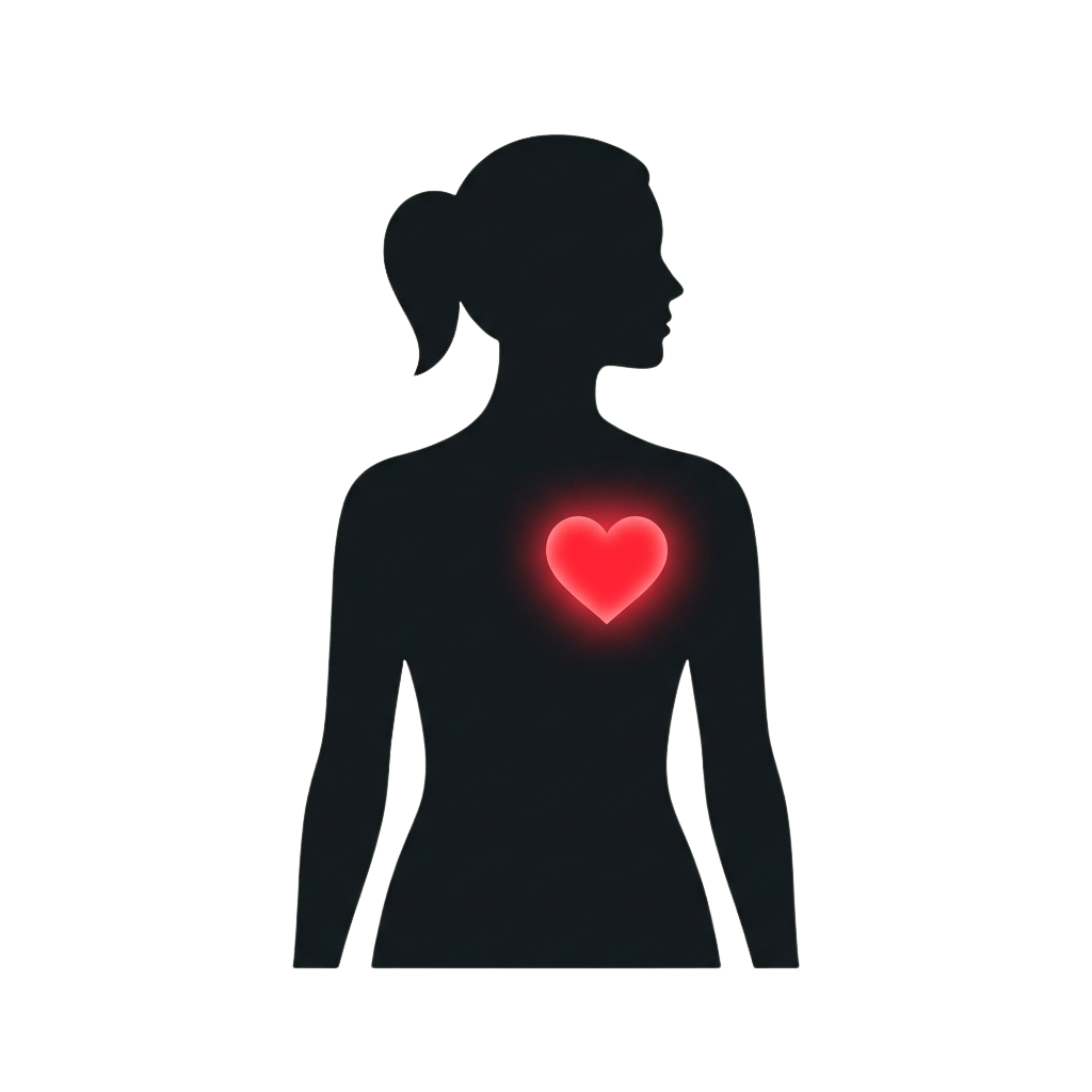 Silhouette of a person with a glowing red heart on their chest area