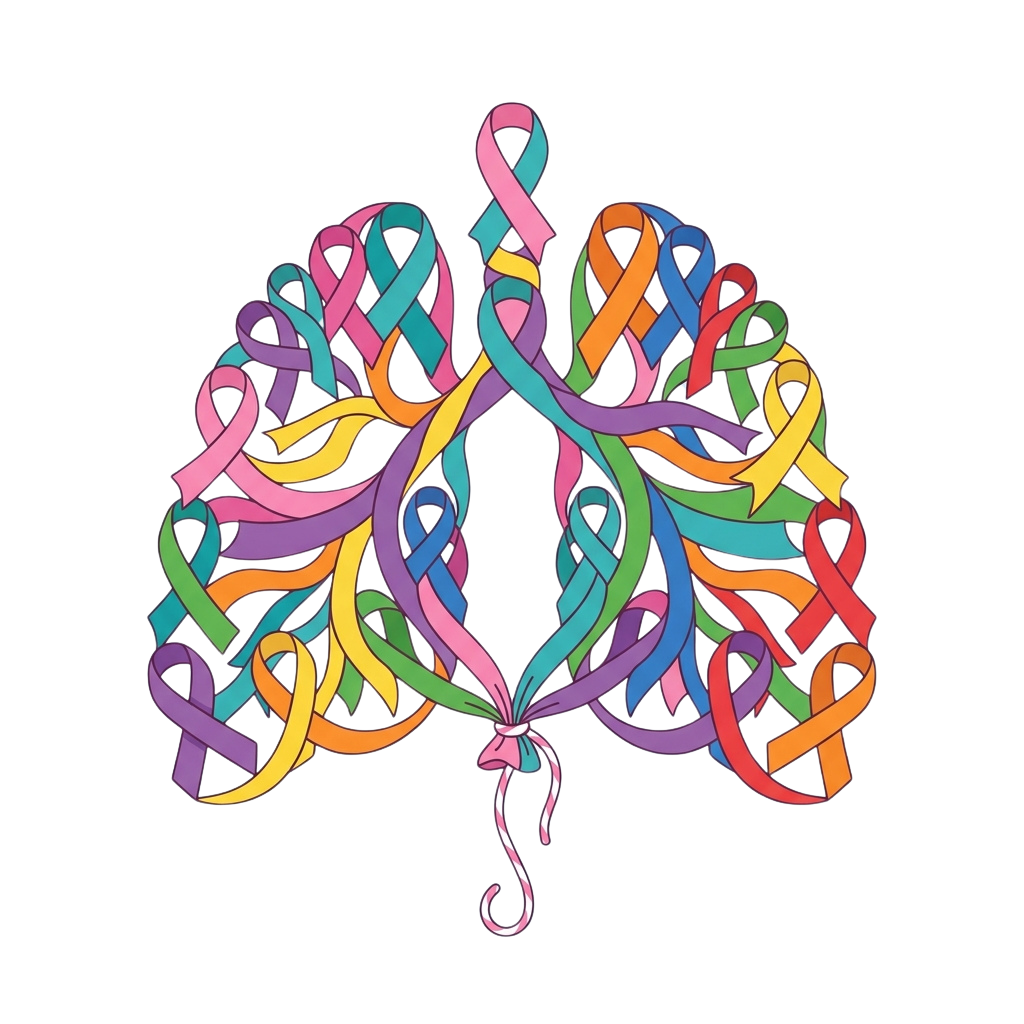 Abstract art made of intertwined colorful ribbons on a black background