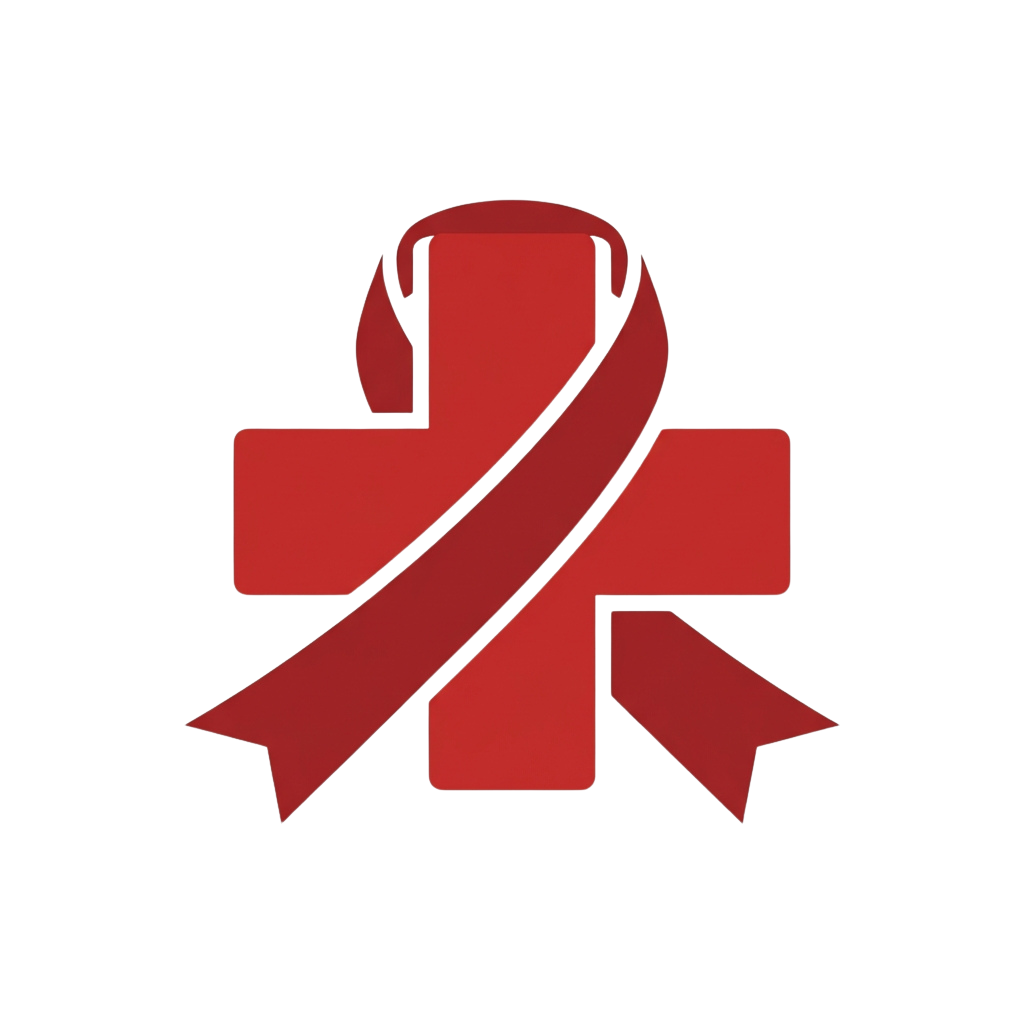 Red ribbon symbol for AIDS awareness with black background