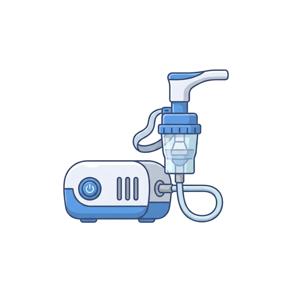 Illustration of a small electric air compressor connected to a spray gun tool