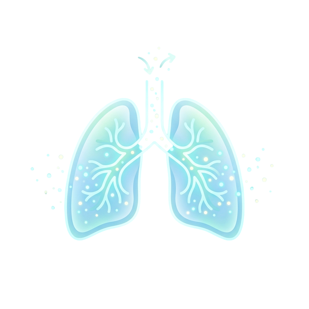 Illustration of lungs with inhaled particles entering through the airway
