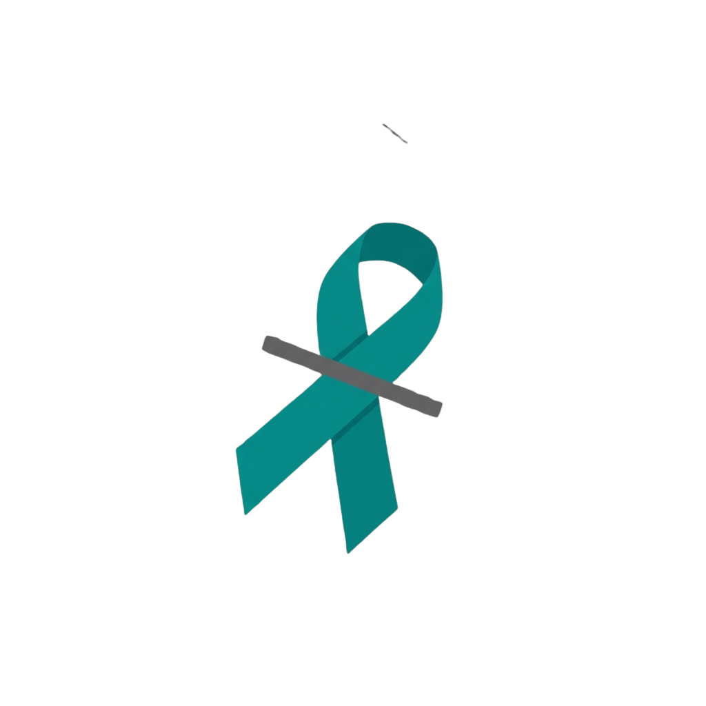 A teal awareness ribbon tied in a bow shape against a black background