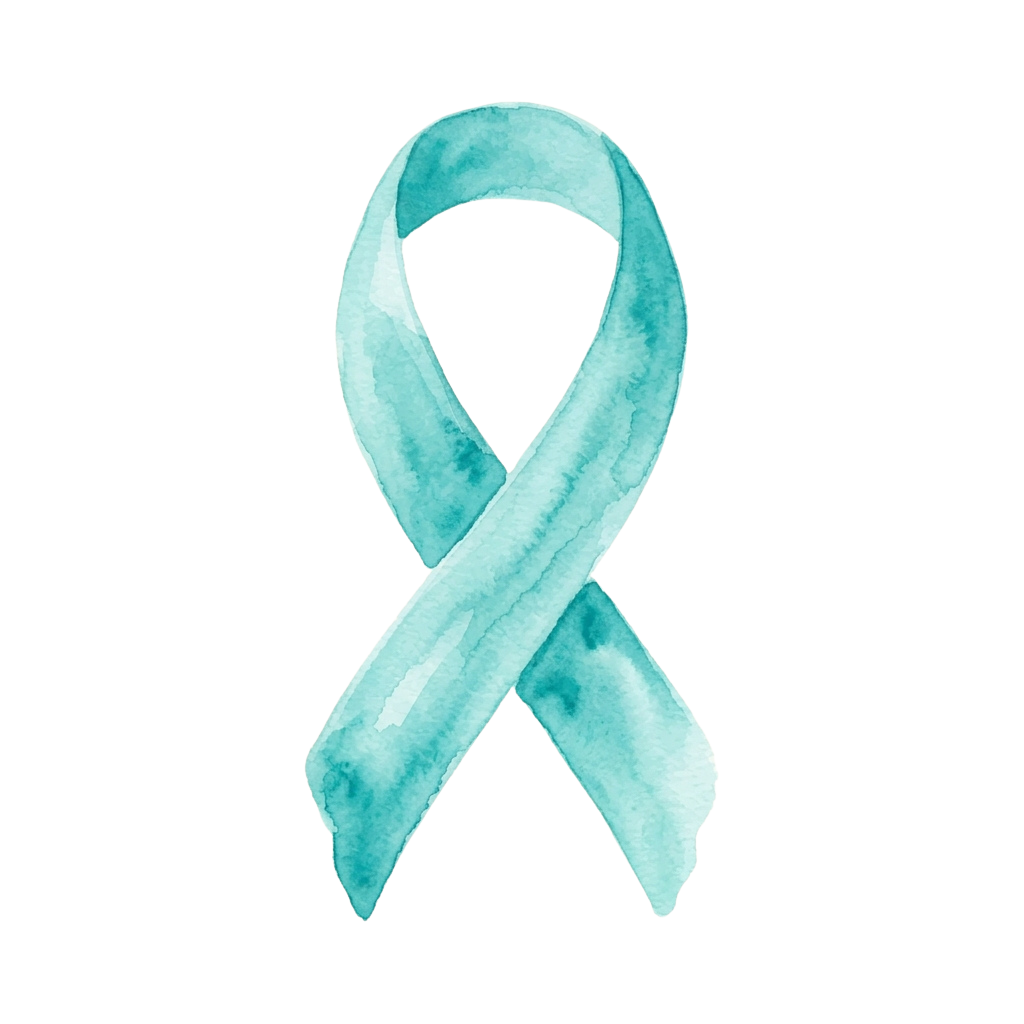 A light blue awareness ribbon on a black background