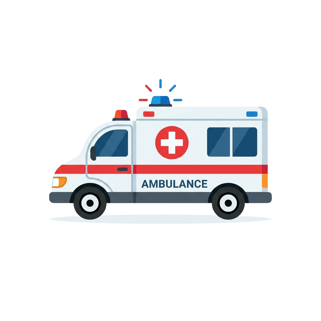 Illustration of an ambulance vehicle with red cross symbol and flashing lights
