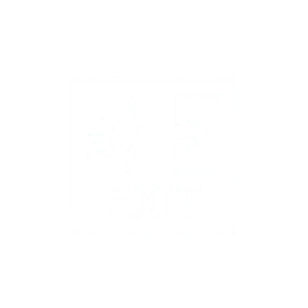 Emergency exit sign showing a running person and an arrow pointing to a door with the word exit below