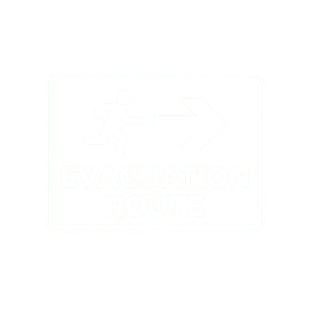Evacuation route sign showing a running person and right-pointing arrow