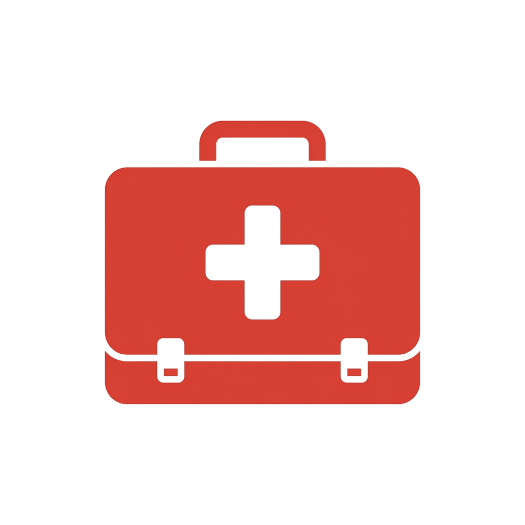 Red first aid kit icon with a white cross symbol on the lid