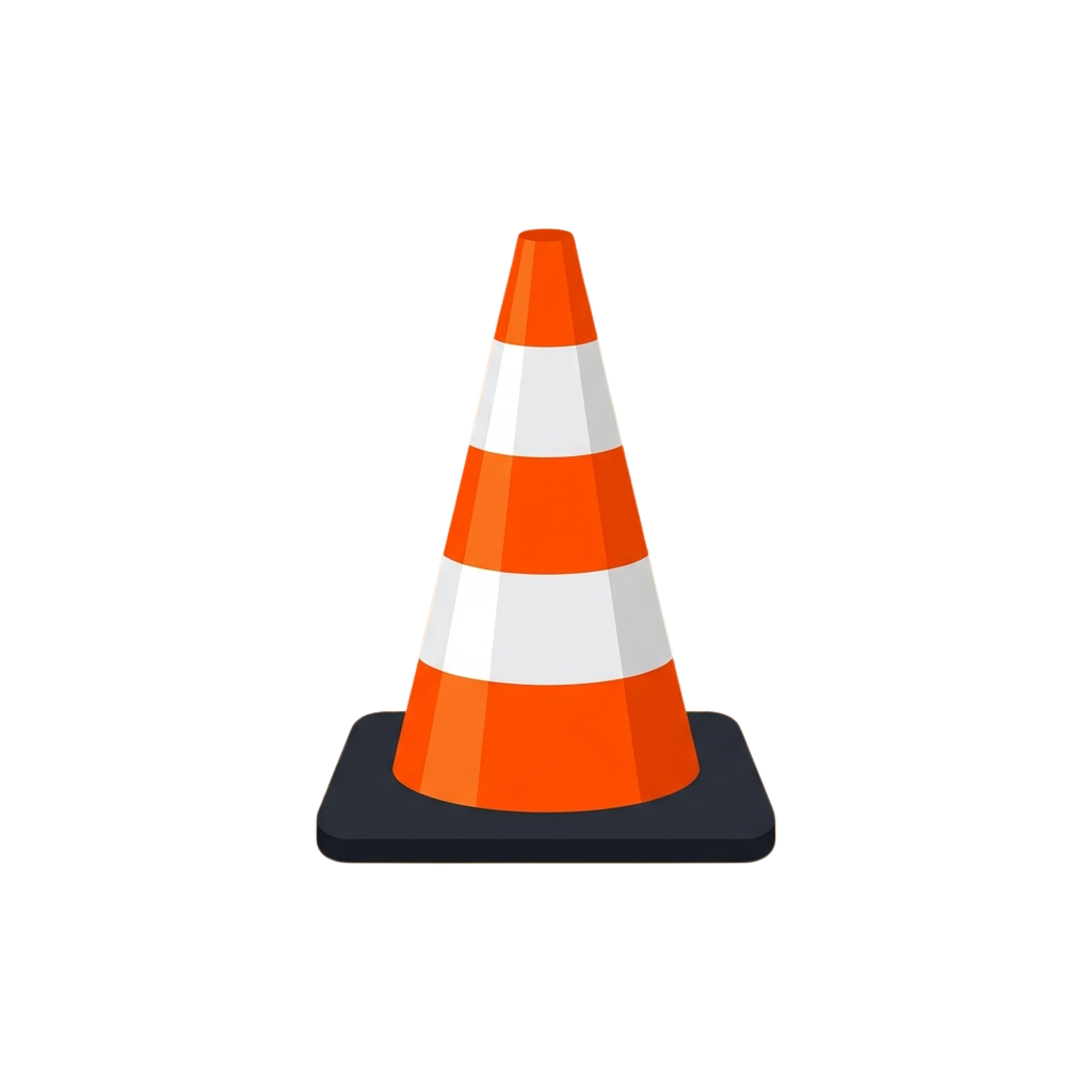 Illustration of a traffic cone with orange and white reflective stripes on a black background