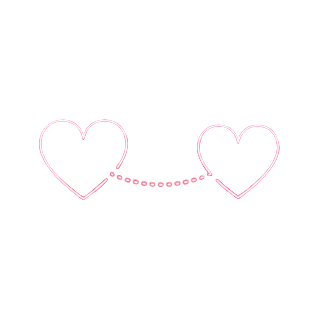 Two pink hearts connected by a dotted line on a black background