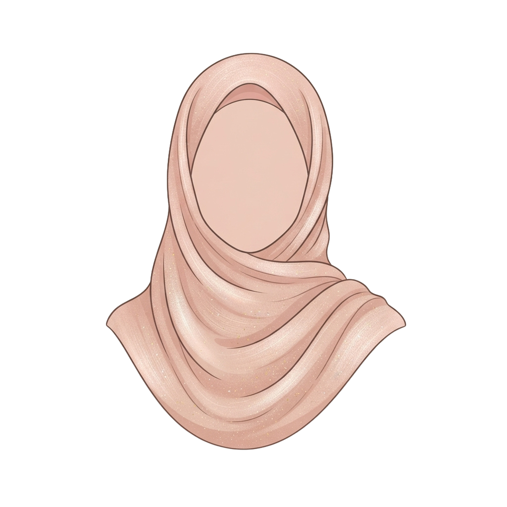 Illustration of a light pink hijab draped over the head and shoulders