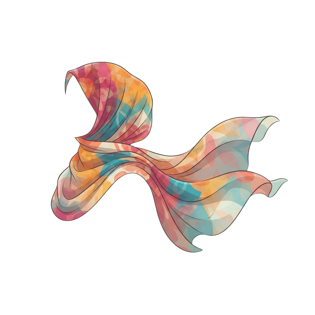 A stylized, gradient butterfly with vibrant pink, orange, blue, and white wings on a black background