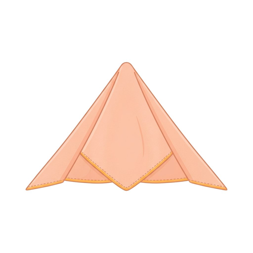 A simple triangular tent with orange edges against a black background