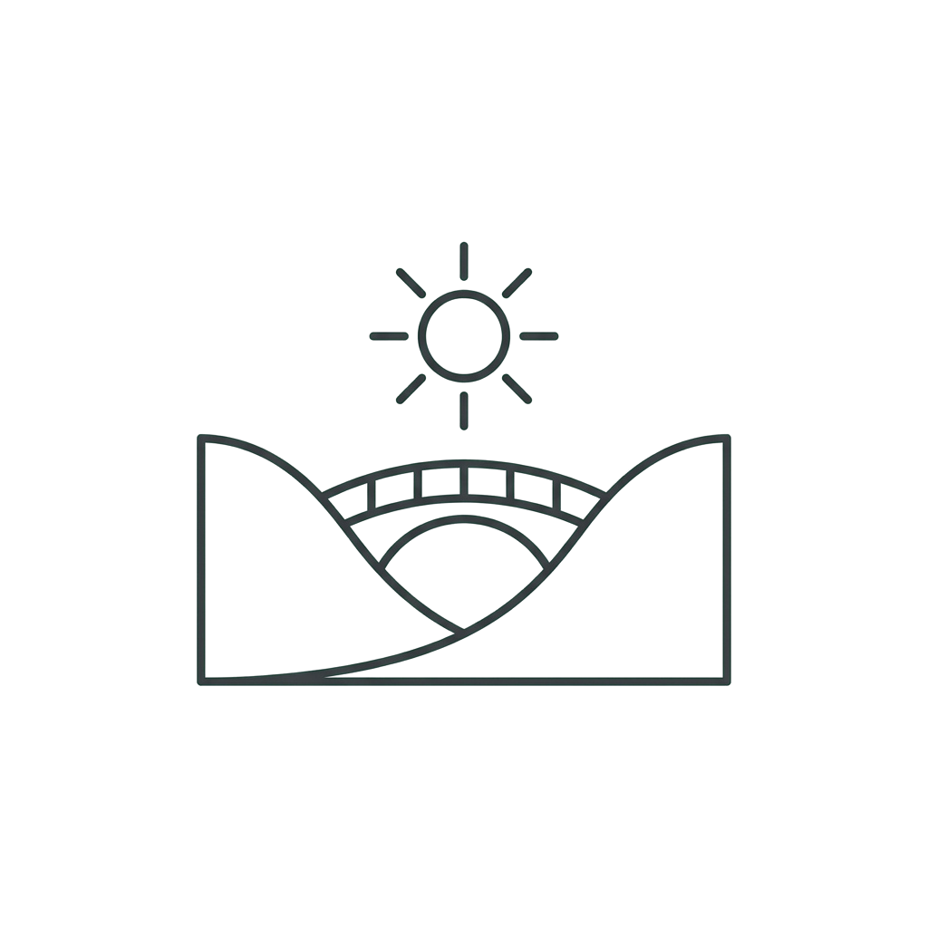 Minimalist icon showing a sun above an eye with eyelashes and a curved eyebrow