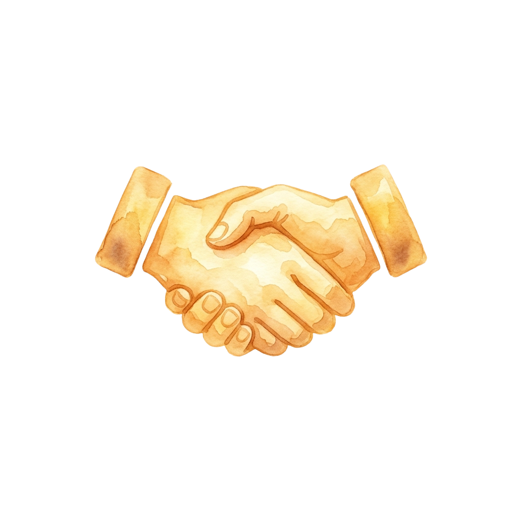 Two hands shaking in a firm handshake with a golden glow effect