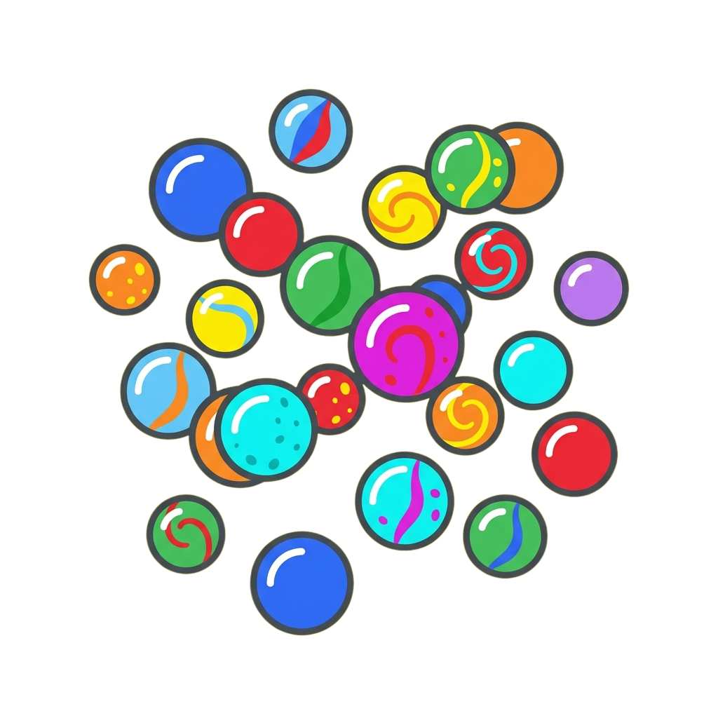 A cluster of vibrant, multicolored marbles with swirls and solid hues on a black background