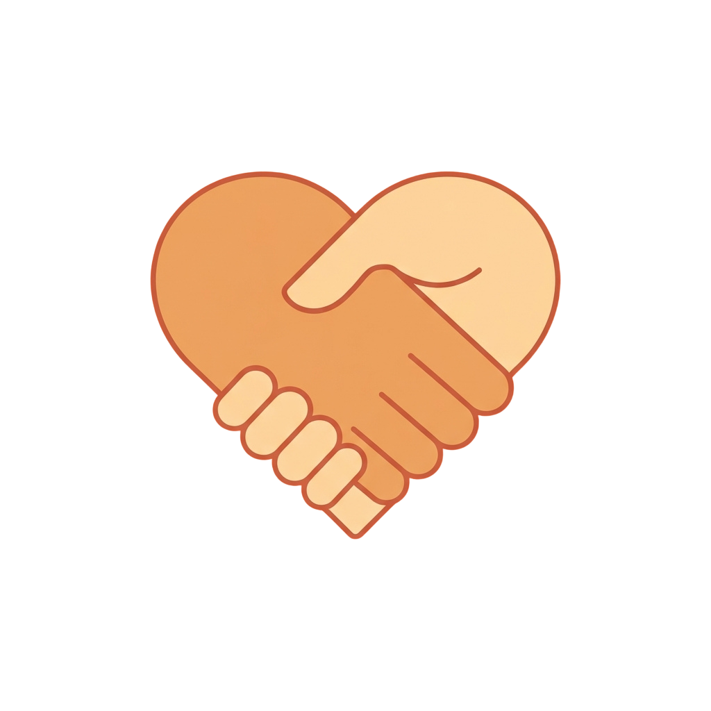 Two hands shaking forming a heart shape against a black background