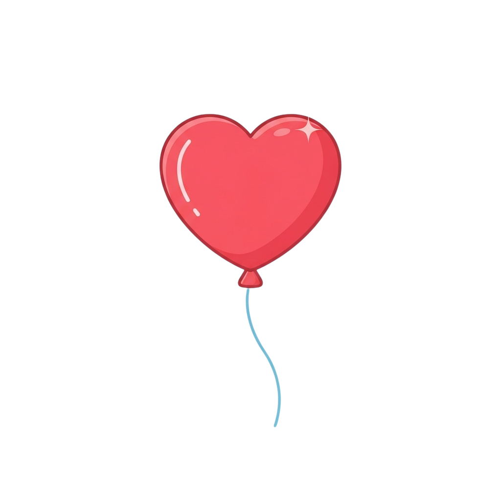 A heart-shaped red balloon with a blue string floating against a black background