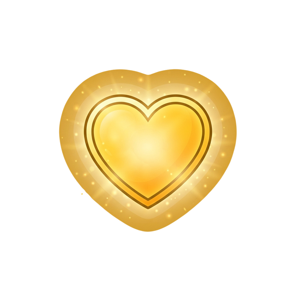 A glowing golden heart shape with a soft inner glow and subtle sparkles around the edges