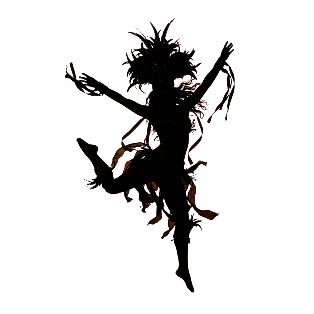 Dark silhouette of abstract red organic shapes against a black background