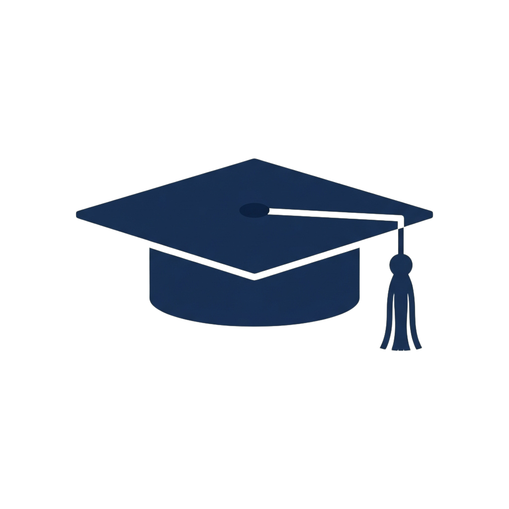A blue graduation cap with a tassel hanging from the right side