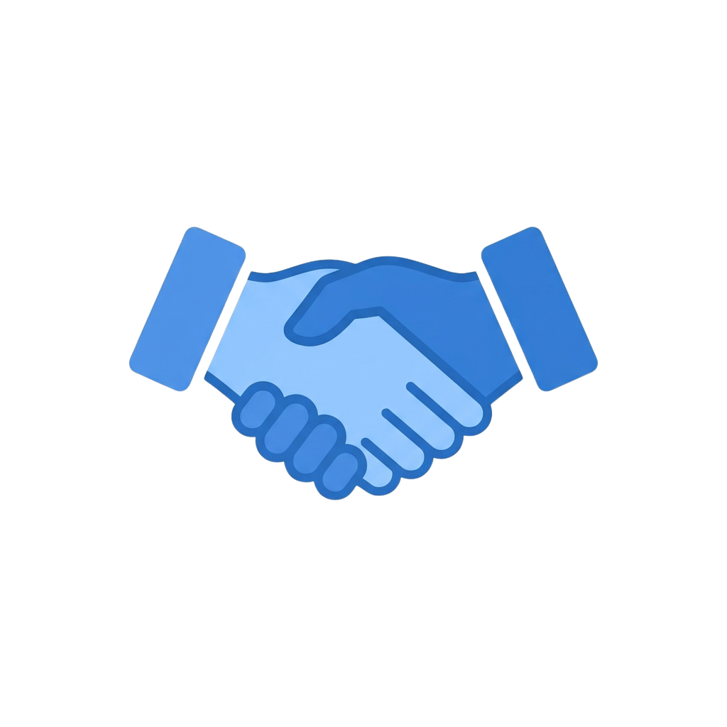 Two hands shaking in a firm handshake gesture, symbolizing agreement or partnership