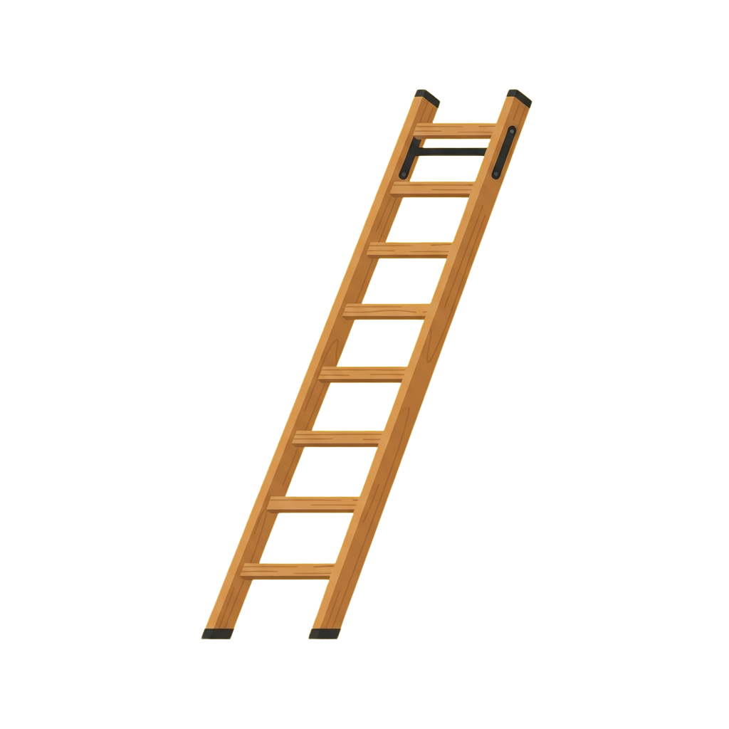 A wooden extension ladder with six rungs against a black background