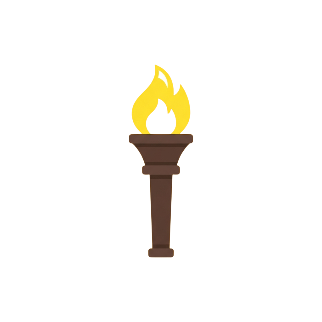 Illustration of a lit torch with a flame atop a pedestal column