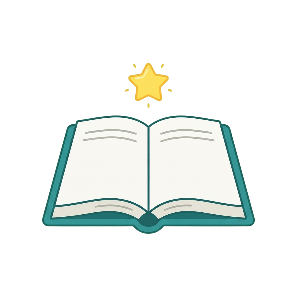 Illustration of an open book with a glowing yellow star above it on a black background