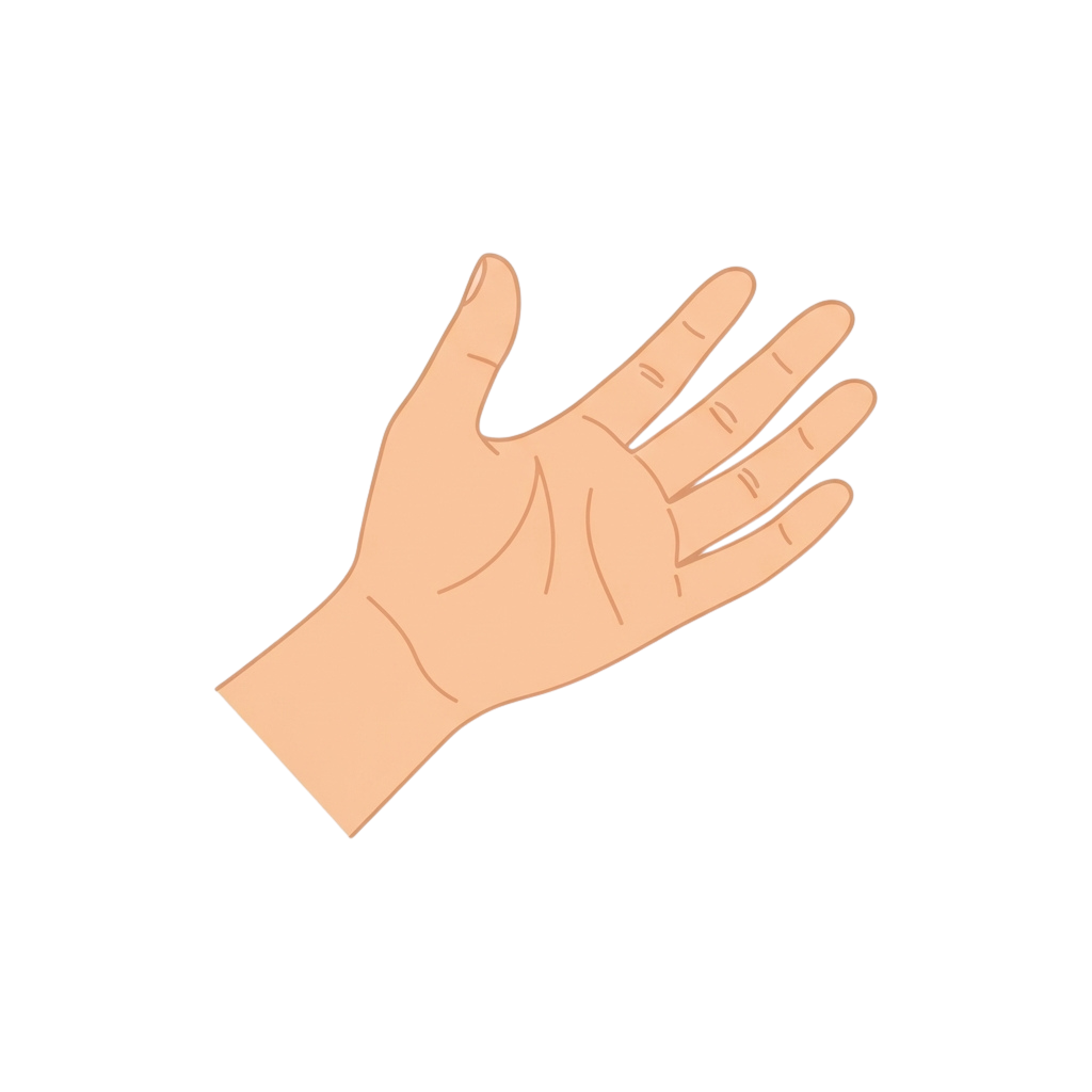 An open hand with fingers spread apart, light skin tone, simple line drawing.
