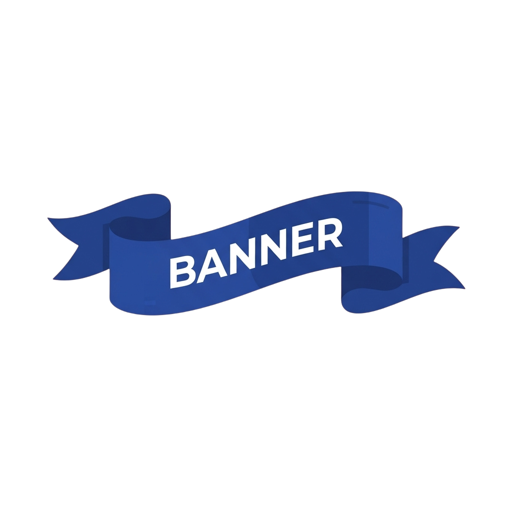 A blue ribbon banner with the word BANNER in white uppercase letters