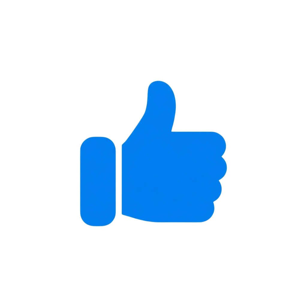 A blue thumbs-up icon on a black background indicating approval or positivity