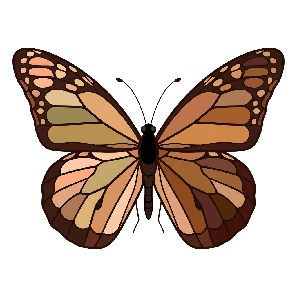 A detailed illustration of a monarch butterfly with brown and orange wings on a black background