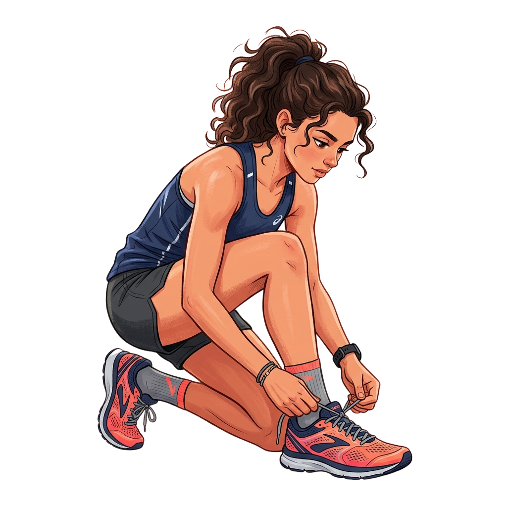 Person kneeling down tying athletic shoes before exercise