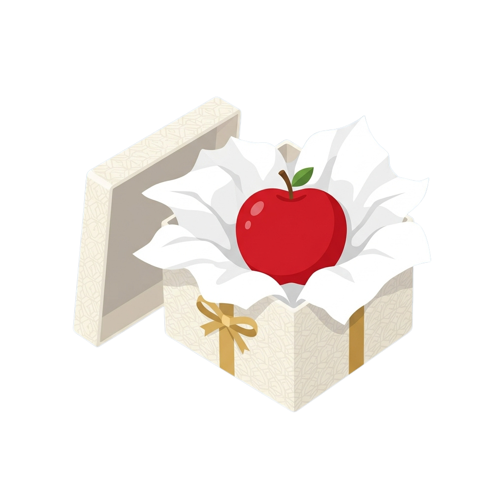 a red apple in a gift box