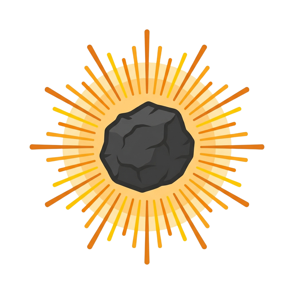 A glowing asteroid emitting bright orange rays against a black space background