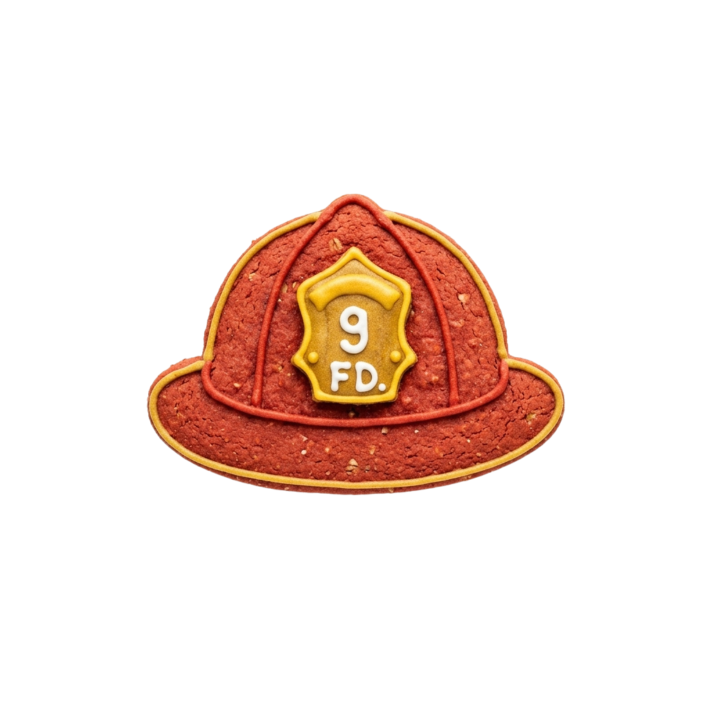 Red firefighter helmet with gold trim and a star-shaped badge displaying the number 9 and FD text
