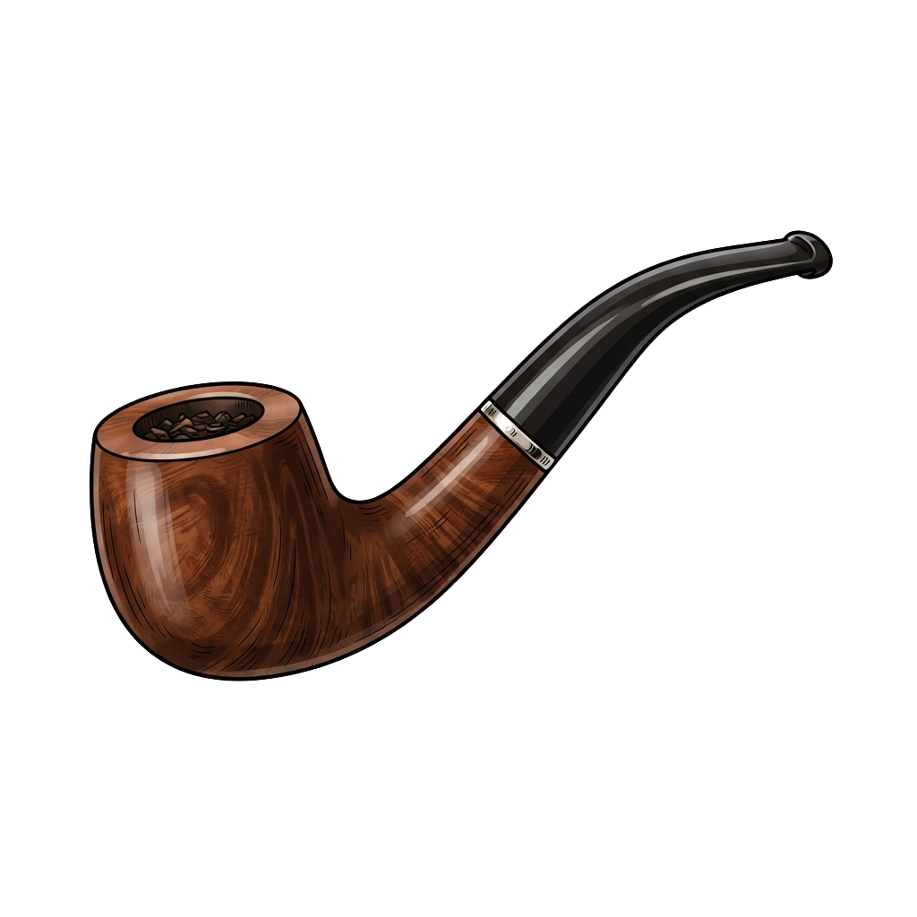 A wooden pipe with a carved bowl and a sleek black bamboo stem.