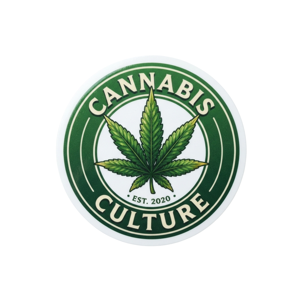 Green circular logo featuring cannabis leaf with text Cannabis Culture and establishment year 2020