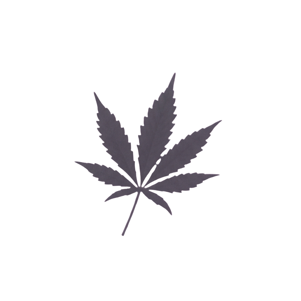 A purple cannabis leaf silhouette against a black background