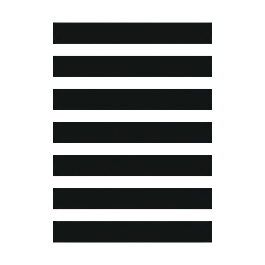 Six black rectangular panels arranged vertically with white borders against a dark background