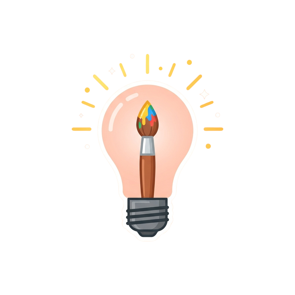 Lightbulb with a paintbrush inside glowing brightly against a dark background