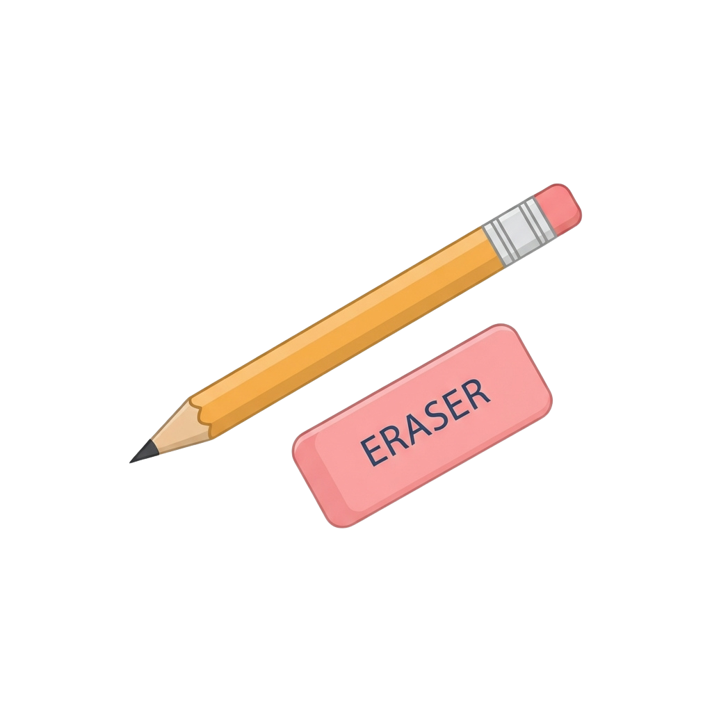 A yellow pencil with a pink eraser labeled ERASER on a black background
