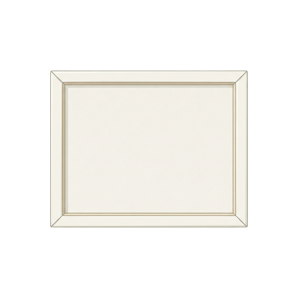 A sleek white rectangular frame with clean edges against a black background