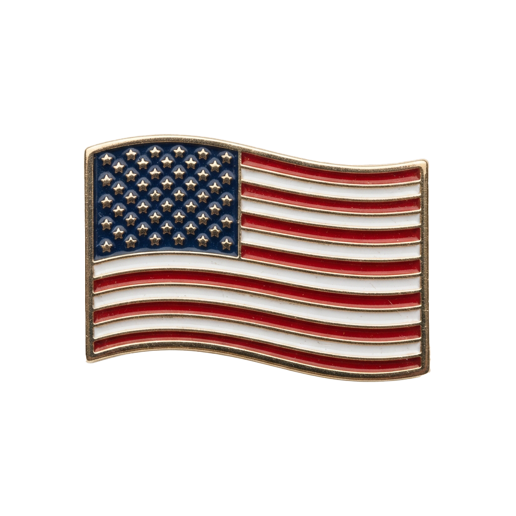 Small enamel pin featuring the United States flag with stars and stripes