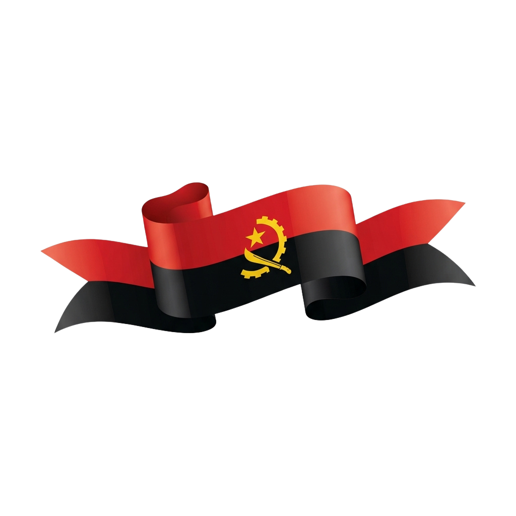 Red and black ribbon with yellow emblem in the center resembling the Angolan flag
