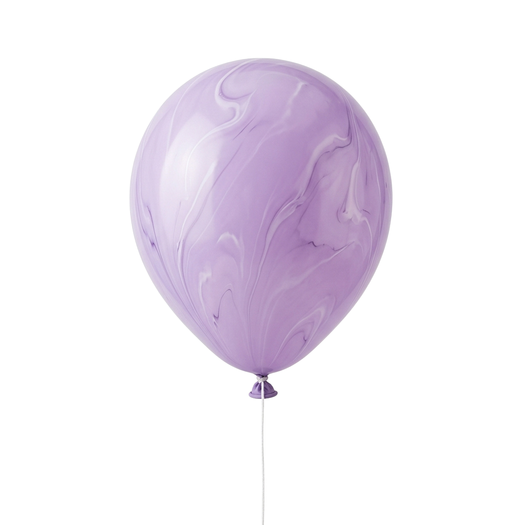 A single purple balloon with a marbled texture floating against a black background